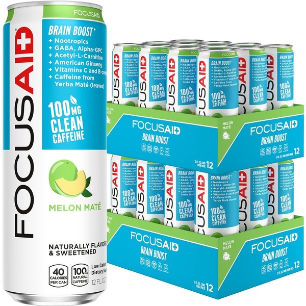FOCUSAID Energy Blend, Nootropics Drink for Brain Fuel, Alpha-GPC, GABA, B-Complex, Yerba Mate, Green Tea, 100% Clean,100mg Natural Caffeine, 12 Fl Oz (Pack of 24)