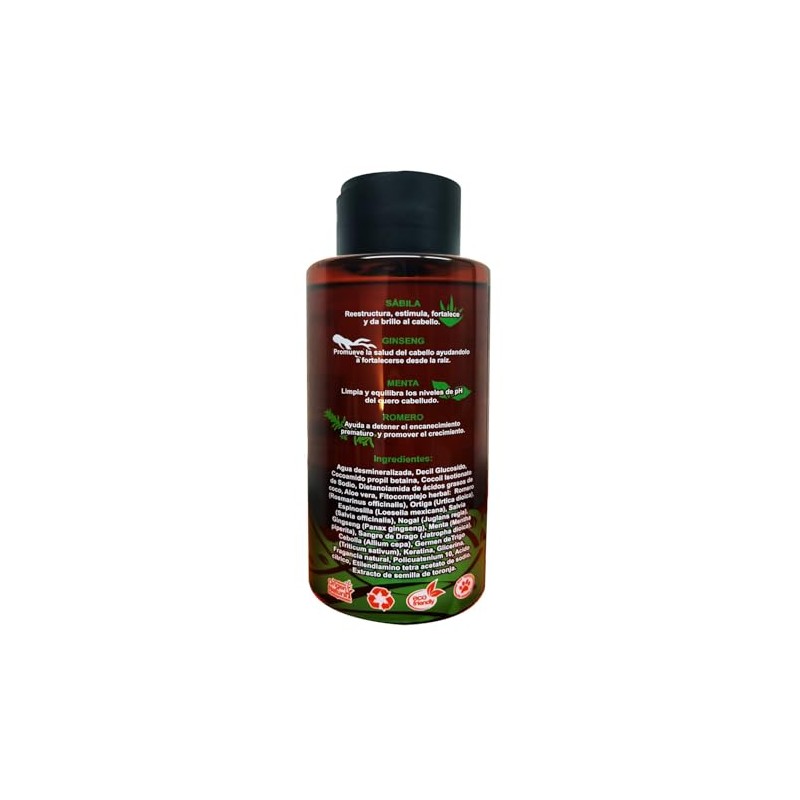 Shampoo Extractos Naturales + Sábila, Ginseng, Menta y Romero 500ML