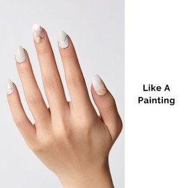 Semi Cured Gel Nail Strips - NAILOG 34 Pcs Art Painting Nail Stickers Extra Long Wraps with Glossy Gel Finishing for Autumn Winter, Like A Painting