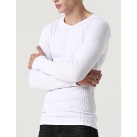 Comfneat Men's 2-Pack Thermal Long Sleeve Undershirt Waffle Knit Soft Comfy Crew Neck Underwear Top (White 2-Pack, L)