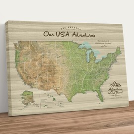 Holy Cow Canvas US Travel Map with Pins on Canvas, National Parks Map, Push Pin Map United States, US Map with Pins to Mark Travels, Gifts for People Who Travel (30" x 20", Gallery Wrapped)