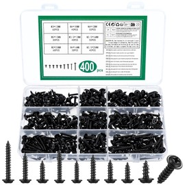 400 Pcs Black Self Tapping Screws Metal, M3 M3.5 M4 M5 Phillips Pan Head Screws with Washers Head, Self Drilling Screws for Wood Screws Assortment Kit for Metal Plastic DIY Repair