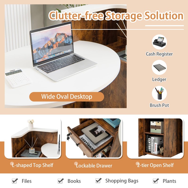 SILKYDRY Reception Desk, Small Retail Checkout Counter with Lockable Drawer