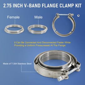 2.75" V Band Clamp with Flange 2PCS Stainless Steel Male Female Replacement For Turbo Exhaust Downpipes 2.75 Inch V-Band Clamp