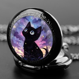 YIHAOYH Vintage Pocket Watch for Women Men Graphic Design Quartz Pocket Watches with Chain Pendant Christmas Birthday Gift with Box (Colorful cat)