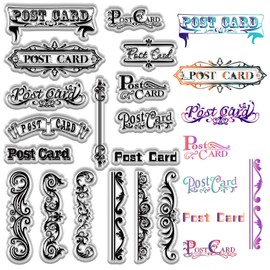 CRASPIRE Postcard Clear Rubber Stamps Words Transparent Silicone Seal Vintage Clears Stamp for Cards Making Retro Outline Sealing DIY Scrapbooking Diary Photo Album Decor Reusable Crafting Supplies