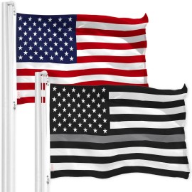 UD_G128 Combo Pack: USA American Flag & Thin Gray Line Flag 3x5 FT Printed 150D Indoor/Outdoor, Vibrant Colors, Brass Grommets,