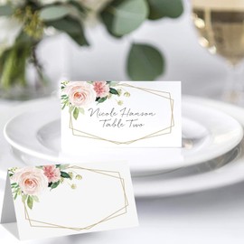 100 PCS Table Place Cards, Reception Seating Number Name Holder for Tableware Setting Wedding Birthday Dinner Party(Flower B)
