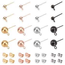 UNICRAFTALE Pack of 16 2 Style 4 Colours Ball Stud Earrings 304 Stainless Steel Earring Posts with Bow Metal Stud Earrings Pins Stud Earrings with Earring Nuts Earring Components for Making Earrings
