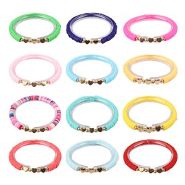 12 Pcs Friendship Bracelets Set Colorful Adjustable Beaded Bracelets with Heart Evil Eye Letter Charms Stretchable Summer Jewelry for Girls Teens Friends Perfect for Beach Parties Birthdays BFF Gifts