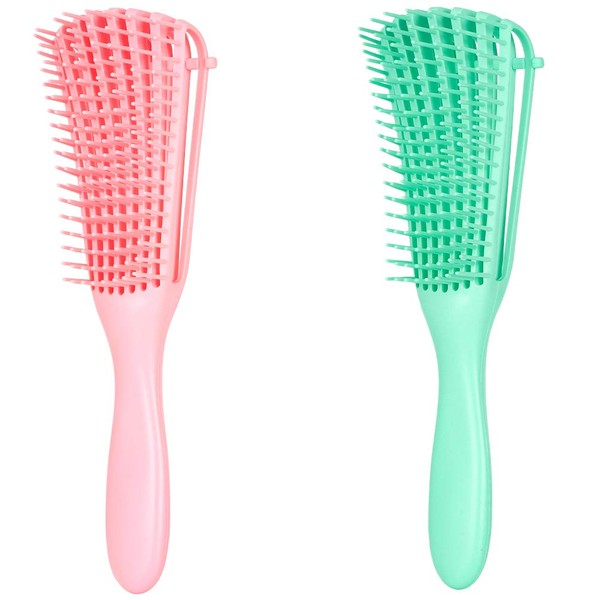 Emoly 2 Pack Detangling Brush for Natural Hair-Detangler for America 3a to 4c Kinky Wavy, Curly, Coily Hair, Detangle Easily with Wet/Dry (Green& Pink)