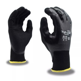 Safety, Crowd Control, Rope Cordova Tuf-Cor Touch Gloves, 13-Gauge Black Polyester, Blue Nitrile, Black Sand