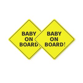 Essential Baby On Board Sticker Sign for Cars, 5×5 Inch Eye-Catching Safety Decal - Non-Magnetic Sticker - Bright Yellow & Strong Adhesive See-Through Design for Car Window Bumper (2 PCS)
