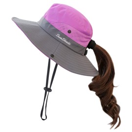 Muryobao Women's Sun Hat Outdoor UV Protection Foldable Mesh Bucket Hat Wide Brim Summer Beach Fishing Cap Purple