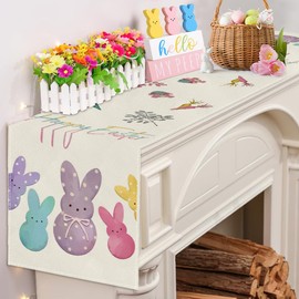 RABUSOFA Easter Table Runner Spring Summer Seasonal Holiday Carrots Rabbit Happy Bunny Kitchen Dining Table Decoration for Indoor Outdoor Home Party Decor 13x72 Inch