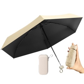 Folding Parasol, For Rain or Shine, Lightweight, Compact, UV Protection, UPF Highest Rank 50+, Light Blocking, Heat Blocking, Folding Umbrella, Small, Men's Parasol, ① Beige