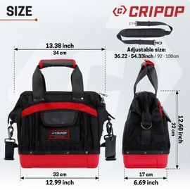 13 Inch Heavy Duty Tool Bag with Multi-Pockets, Close Top Wide Mouth Tool Bag, Molded Waterproof Base for Plumbers, Electricians, Handymen(SL18A)