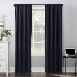 Sun Zero Cyrus Thermal 100% Blackout Back Tab Curtain Panel, 40" x 84", Navy Blue