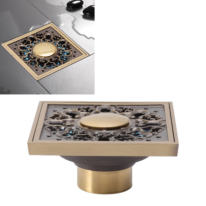 Floor Drain Metal Squared Retro Style Water Drainage Shower Drain