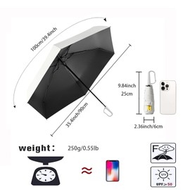 erised's bifrost Mini Travel Folding Umbrella with Carabiner Handle for Women Men Kids/Lightweight Portable Compact/Small Parasol/UV Protection/UPF50+/6Ribs/Sun Rain/Fits in Pocket Car Purse
