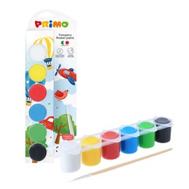 PRIMO - Tempere per Dipingere + 1 Pennello, Kit 6 Colori per Bambini 3+ Anni (25 ml) Cartoleria, Pittura, Lavoretti Creativi, Didattica - Tempera Coprente su Più Superfici, Colore Classic Miscelabile
