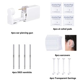 WillTen 24Pcs Ear Piercing Kit Ear Piercing Gun Kit, Disposable Ear Piercing Kit with 4Pcs Self Piercing Gun and Built-in Stainless Steel Gold Ear Stud 4mm CZ, Piercing Kit Self Ear Piercing Gun Kit