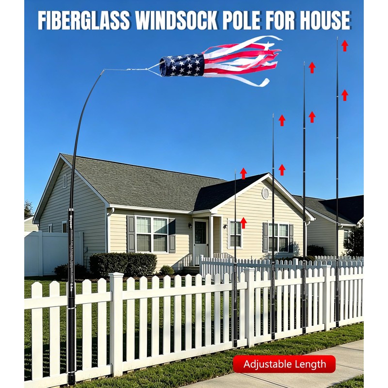 Sinyoeer 18FT Telescoping Wind Sock Pole, Fiberglass Flag Pole Pole