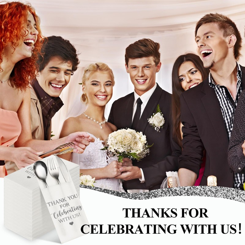 Fuutreo 100 Pcs Wedding Linen Feel Napkins Pocket Disposable Flatware