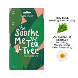 FACETORY K Beauty Face Mask Skin Care - Soothe Me Tea Tree 2-Step Sheet Mask with Tea Tree Extract & Chamomile + Soothing Ampoule | Skin Calming, Acne Clearing (5 Pack)