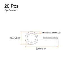 sourcing map 20Pcs Eye Screws, 304 Stainless Steel 20x10mm Small Self Tapping Screw Hooks Ring Mini Eye Pins for DIY Handwork Wooden Clay Pendants Cork Bottles, Silver