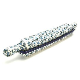 Polish Pottery Rolling Pin with Stand - Forget-Me-Knot