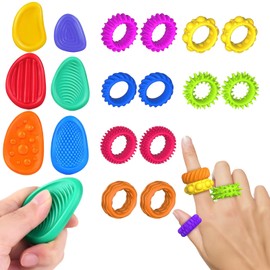 KOSMOX 18PCS Piedras Sensoriales Texturizadas y Anillos Fidget para Niños - Juguetes Antiestrés y de Alivio de Ansiedad, Juguetes Divertidos para Clases, Casa, Regalos de Cumpleaños y Viajes