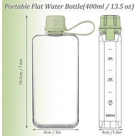 SZHENGSHAN 1Pc Slim Square Travel Water Bottle, 400ml, Green, Reusable, Square, Leak Proof, Plastic, 8cm x 19.5cm, Hand Wash Only, Travel, Outdoor Activities, Everyday Use