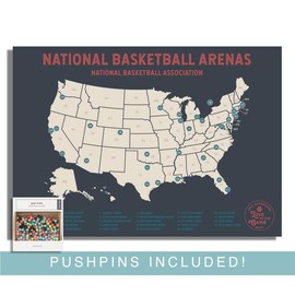 Pro Basketball Travel Map - Basketball Poster with Push Pins Designed to Mark Your Travels while seeing Your Favorite Basketball Teams - Great Mens Gift - Push Pin Map for the Basketball Fanatic…