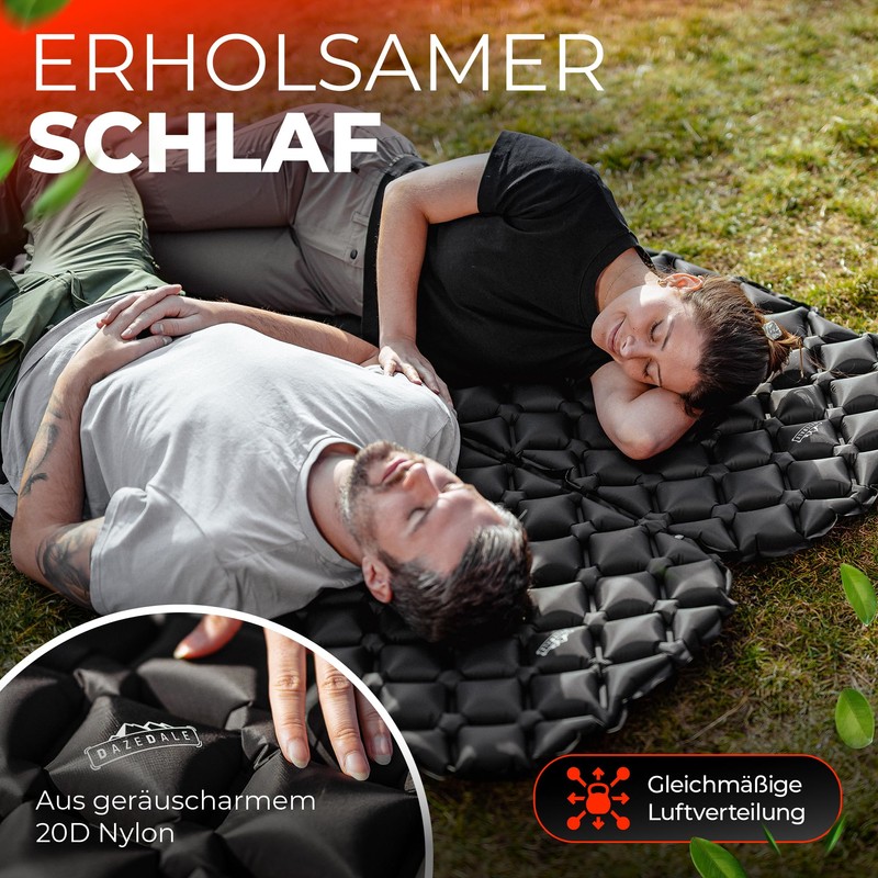 DAZEDALE Ultraleichte Luftmatratze – geräuscharme, wasserdichte Isomatte für Camping, Wandern,