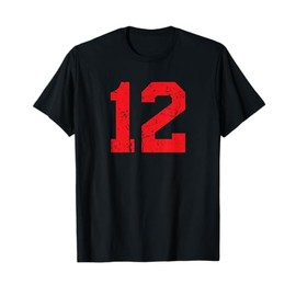 Number #12 Red Distressed Sports Team T-Shirt