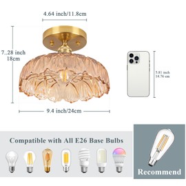 Loiogohot Hallway Lights Fixture Ceiling,Amber Semi Flush Mount Ceiling Lights,9.4" Flower Light E26 Vintage Light Fixtures for Closet Hallway Kitchen Dining Room