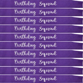 10Pcs Birthday Squad Sash Silver Glitter Purple Satin Sashes Funny Birthday Sashes Birthday Party Supplies Gifts