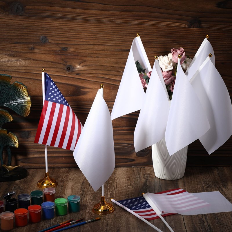 Tatuo 48 Pcs Mini White Desktop Flags on Stick with