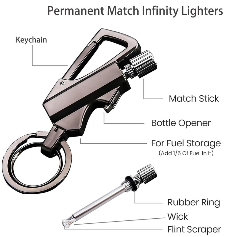 Permanent Match Infinity Lighter, Keychain Lighter with Multitool Keychain Bottle