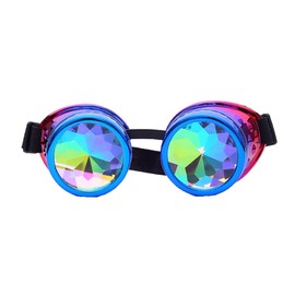 FLORATA Kaleidoscope Rainbow Steampunk Goggles Crystal Lenses Welding Eye Protect Vintage Glasses