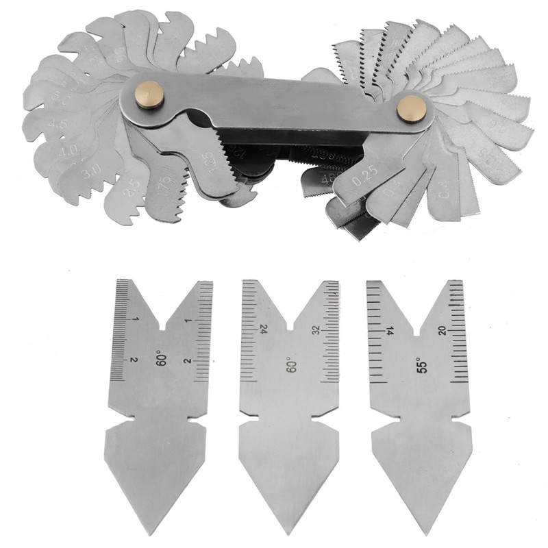 1pc Screw Thread Pitch Gauge of 52 Leaves 2pcs 60°+1pc