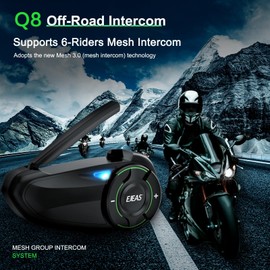 EJEAS Q8 Motorcycle Helmet Bluetooth Intercom, New Mesh 3.0 Group Intercom System with Music Sharing and Channel Switching for 6 Riders Talking at The Same Time (2 Pack)