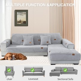 LINGKY Velvet Sofa Cover, 1/2/3/4-Seater, L-Shaped Sofa Throws, Corner Sofa/Couch Cover, Non-Slip Sofa Protection for Pets/Dogs, Ultra-Soft, Grey, 70 x 210 cm, Rectangular