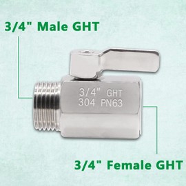 Aienxn 3/4" 304 Stainless Steel Garden Hose Shut Off Valve, 3/4" GHT Female × Male Thread Stainless Steel Hose Shut Off Valve, Garden Hose Heavy Duty Connector Q-084-3/4