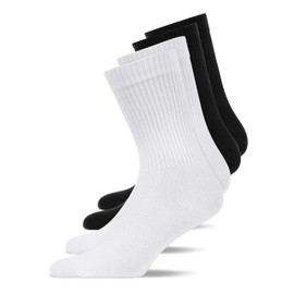 Snocks Crew Tennis Socks for Men and Women, Set of 4, Size 35–54, Tennis Socks Made from Organic Cotton, 2x black and 2x white.