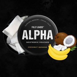 ALPHA Coconut Banana Nootropic Pouches by Fully Loaded - Calm, Focus, Memory - Sugar Free - Single Can: 5 Pack - 15 Pouches Per Can