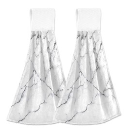 Hand Towels for Bathroom White and Black Marble Kitchen Towels Hanging Decorative Soft Absorbent Coral Fleece Dishcloth Set of 2
