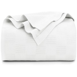 Utopia Bedding 100% Cotton Blanket (Full Size - 90x84 Inches) 350GSM Lightweight Thermal Blanket, Soft Breathable Blanket for All Seasons (White)