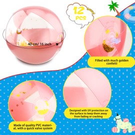 Sonarun 12 Pack 16 Inch Inflatable Glitter Beach Ball Rose Gold Confetti Beach Balls Bulk for Summer Beach Pool Water Play Toy Hawaii Luau Party Favors